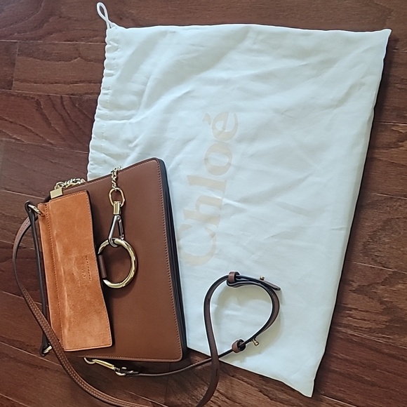 CHLOE Brown Leather and Suede Medium Faye Shoulder Bag Designer - Picture 4 of 9